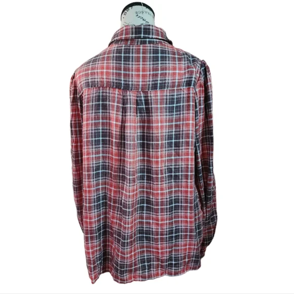 Max Studio Button Up in Red Plaid Size Small - Picture 2 of 3